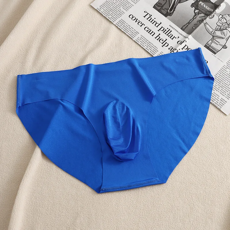 

Sexy Underwear Men Briefs Shorts Cueca Ultra-Thin Ice Silk Mid Waist Panties Solid U Convex 3D Pouch Seamless Underpants Hombre