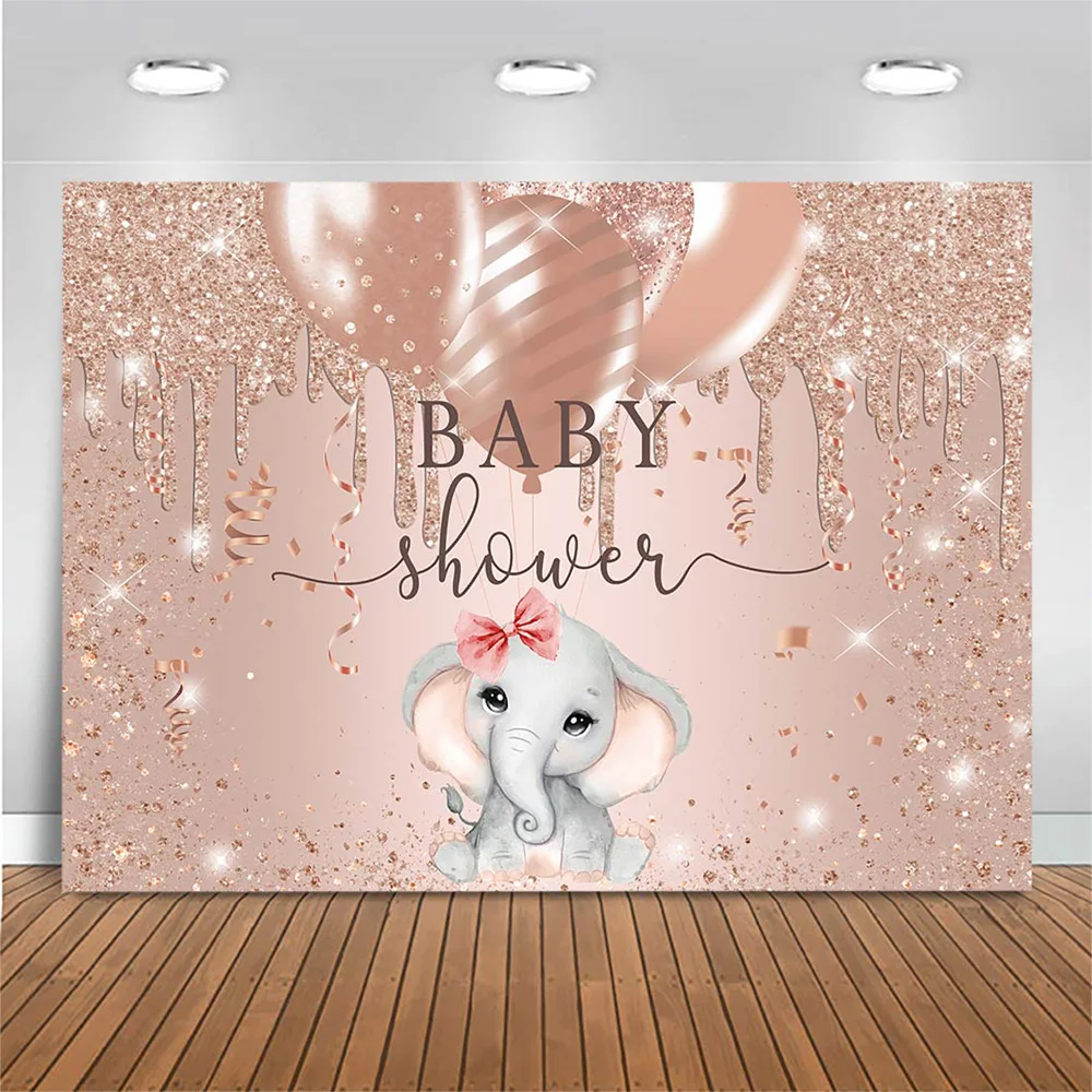 Mocsicka Baby Shower Backdrop Rose Gold Glitter Balloon Elephant Photography Background Girl Birthday Party Decoration Backdrops