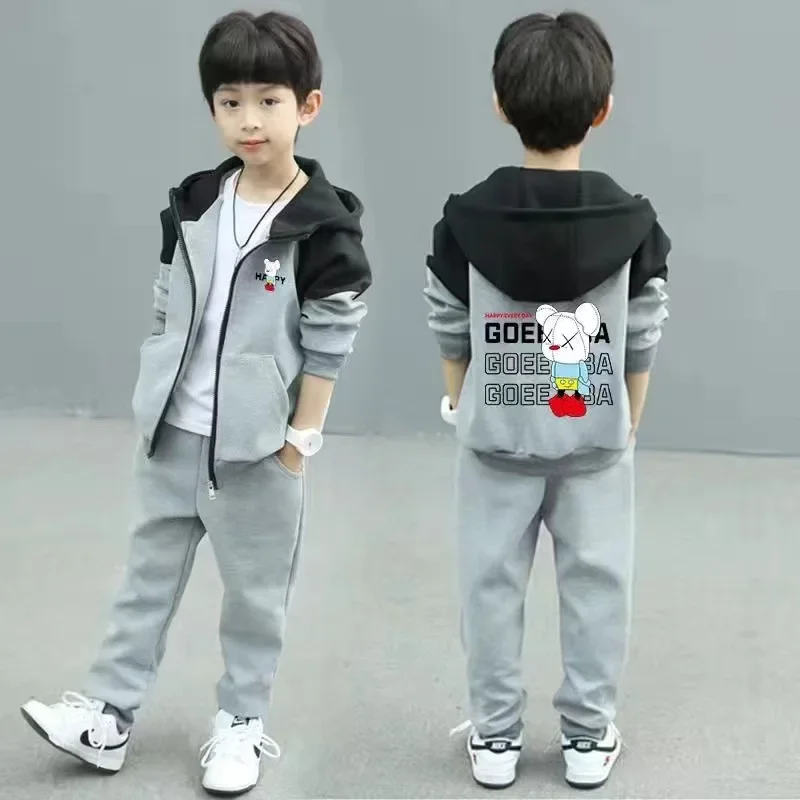 2024 neue Frühling Herbst Kind Junge Kleidung Set Brief Hoodies Mäntel Hosen 2 Stück Trainings anzug Anzug für Kinder Kinder vorhanden