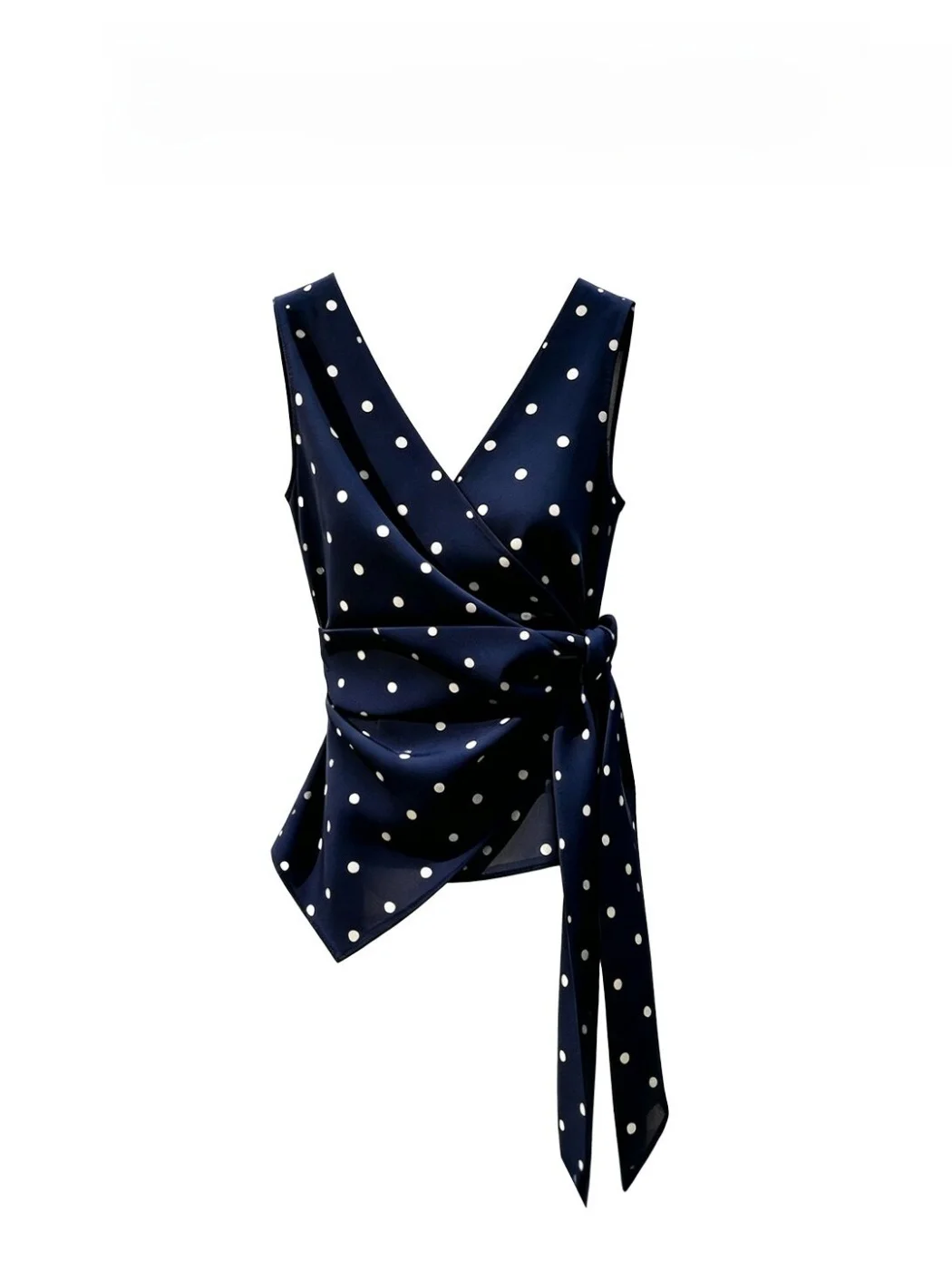 Slimming V-Neck Polka Dot Sleeveless Women's Vest 2026 Summer New Style Retro Waist-Cinching Trendy Commute Style Short Length