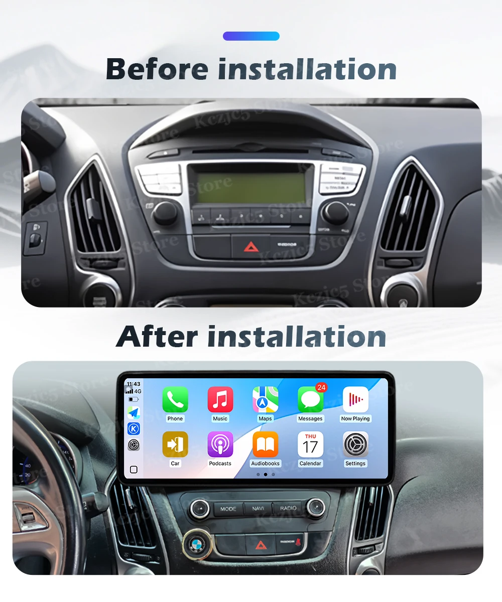 QLED 2400*900P Screen Ultra-Slim Main Unit Navigation GPS For Hyundai ix35 2010 - 2015 Android 16 Car Radio Multimedia WIFI DSP