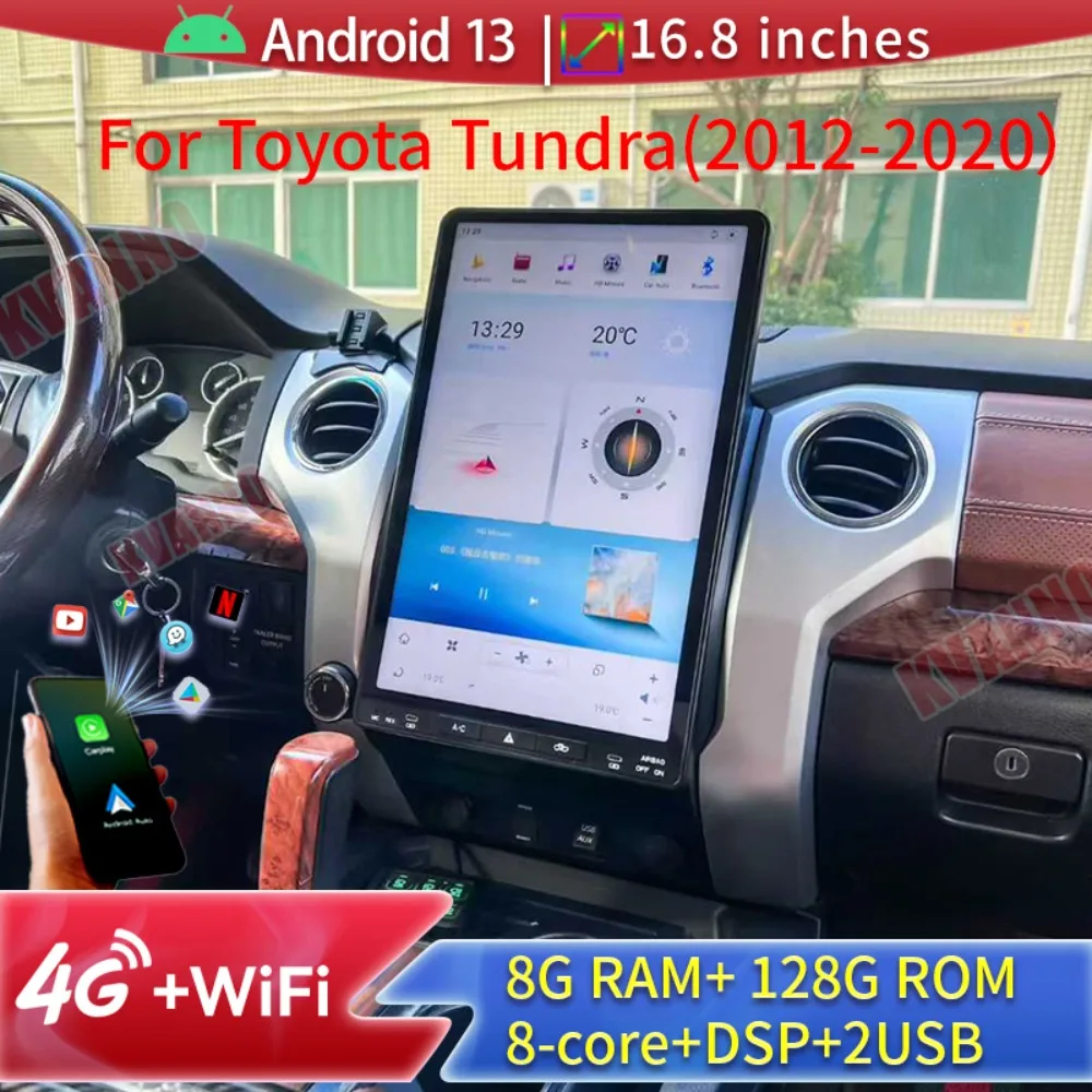 

Новый автомобильный мультимедийный плеер 16,8 дюйма для Toyota Tundra 2012-2020 с GPS-навигацией, беспроводным CarPlay, Android Auto, HICar, Bluetooth, Wi-Fi, 4G