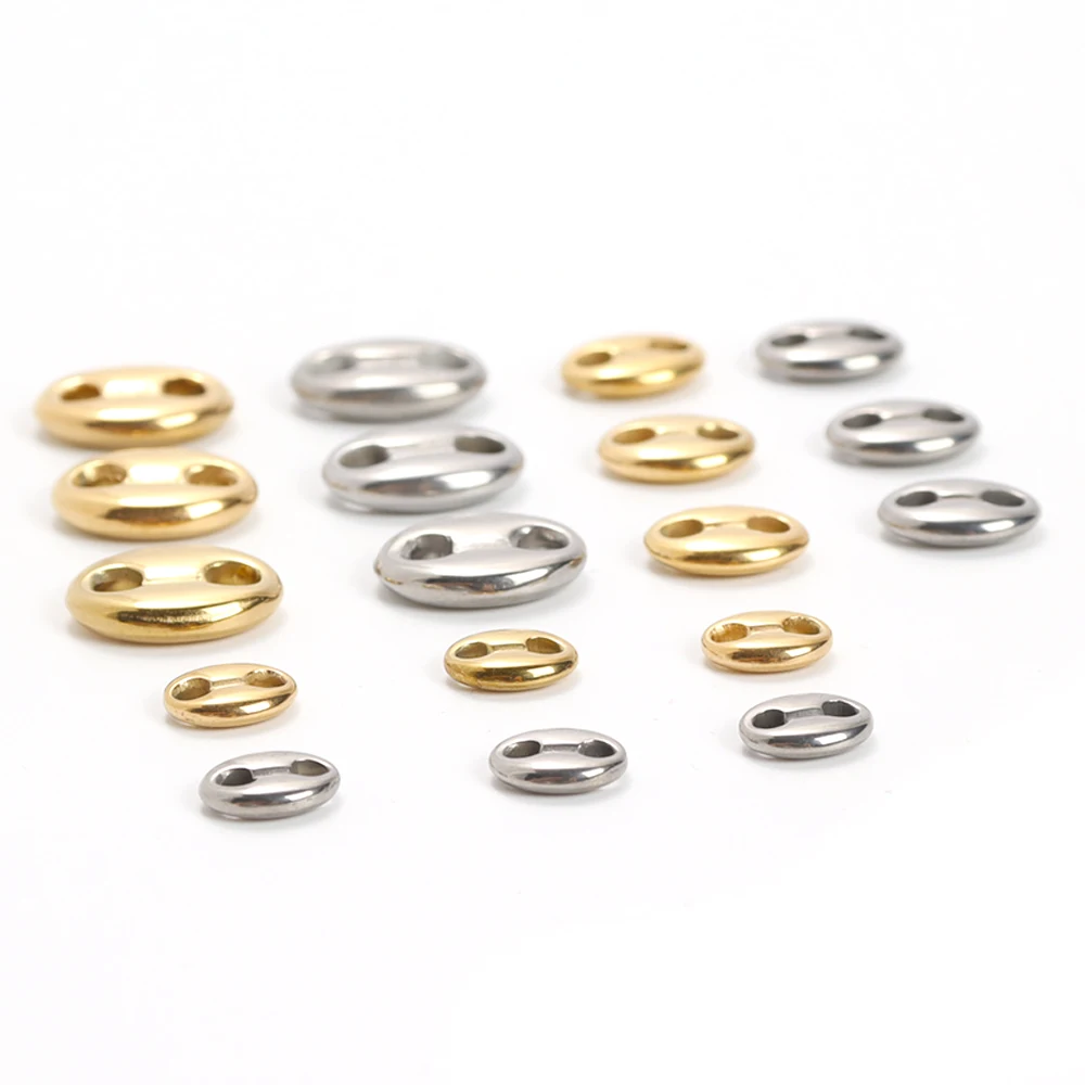 5Pcs Stainless Steel Coffee Bean Charm Double Hole Oval Flat Pig Nose Bead Connector for DIY Link Chain Bracelets Jewelry Making