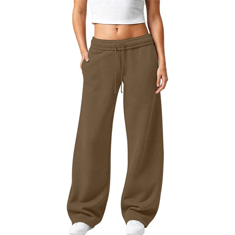 NEUE einfarbige Damen-Sweatpants, lässig und bequem, Damen-Hose mit Kordelzug, gerade geschnitten, lockere, lässige Hose mit Kordelzug, weites Bein – Detail 15