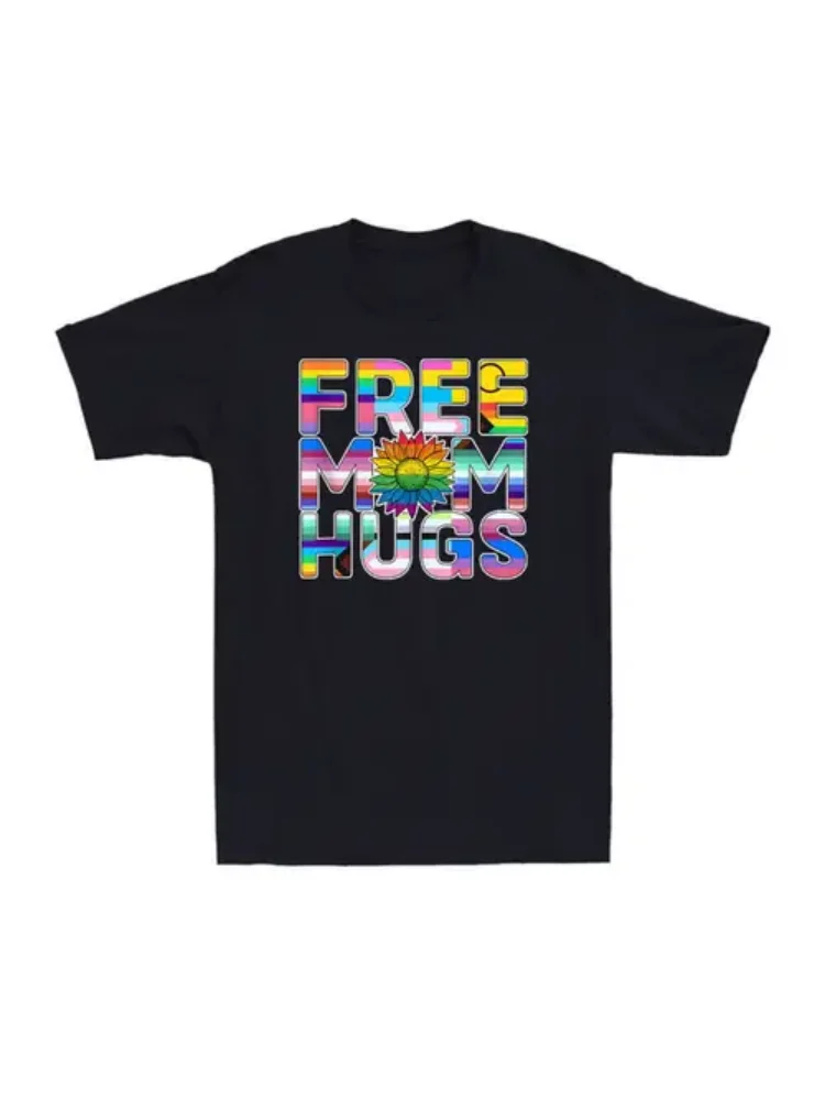 

Men's"Free Mom Hugs" LGBT Pride Rainbow Daisy Graphic T-Shirt - 100% Cotton, Crew Neck, Short Sleeve, All-Season Casual Wear