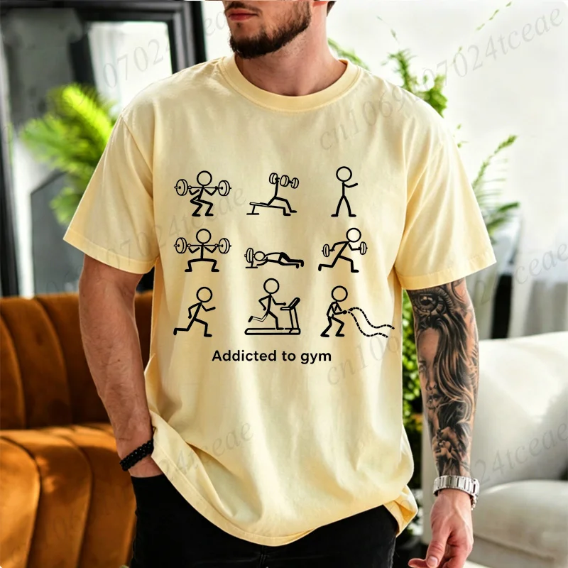 Men Addicted To Gym Graphic T Shirt Funny Weightlifting Fitness Bodybuilding T-Shirts Short Sleeve Tshirts Tops Gym Lover Gift