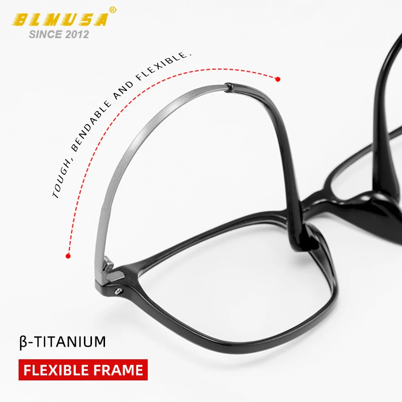 BLMUSA Classic Versatile Men TR90 Glasses Frame Titanium leg Anti Blue Light Reading Glasses Photochromic Customization Eyewear