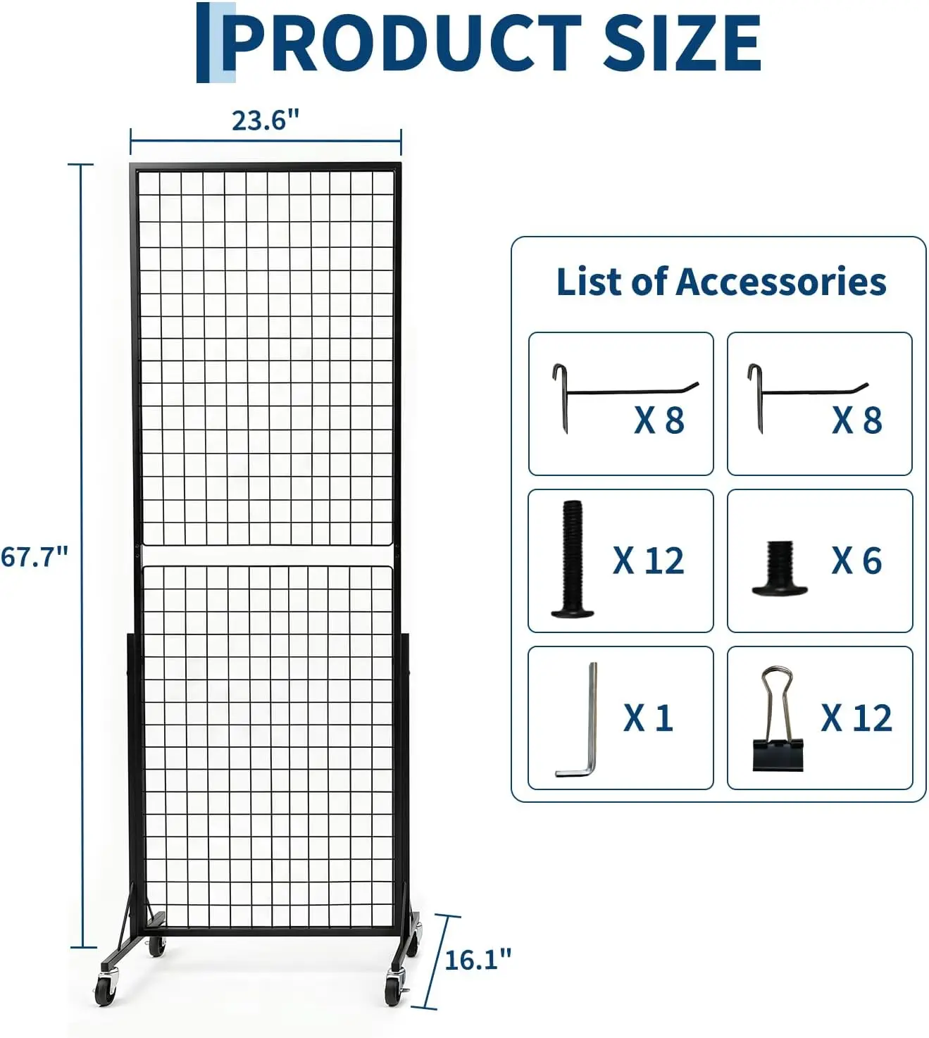 Tacleekii 3‑Pack Grid Wall Panels 2' X 5.6' Grid Wall Panel Display Stand Gridwall Display Racks for Art Craft Shows Retail Shop