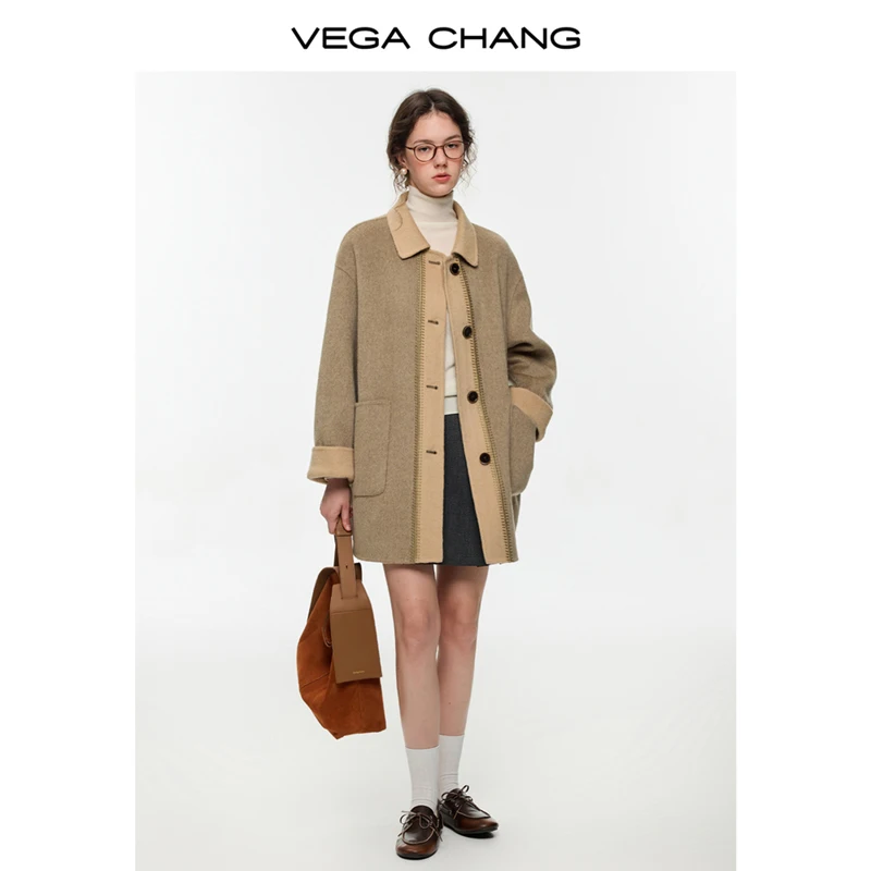 ملابس خارجية نسائية شتوية جديدة من Vega Chang ملابس خارجية صوفية قصيرة [صوف 100%]