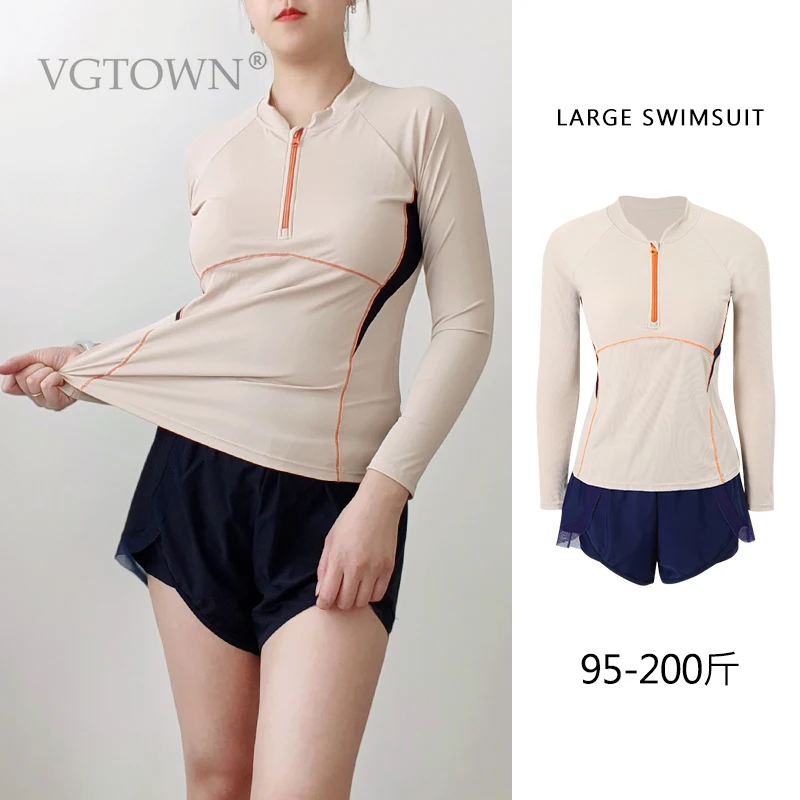 2026 New Plus Size L-8XL Woman Swimsuit Set Long Sleeve Bathing Suit 2 Pieces Suit Female Surfing Suit Quick Dry Swimwear Suits