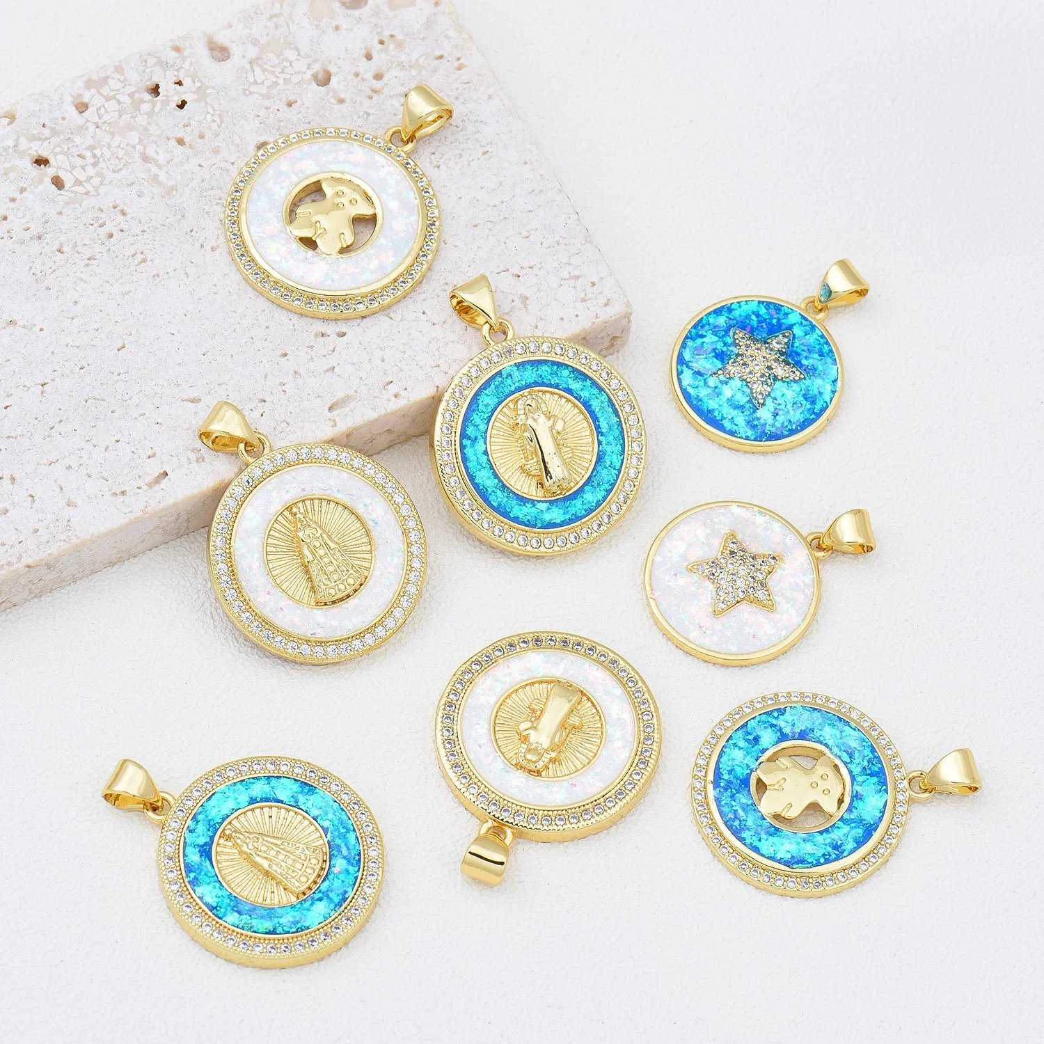 5 Pieces European and American Retro Religion Virgin Mary Opal Necklace Pendant DIY Jewelry Accessories Materials Wholesale