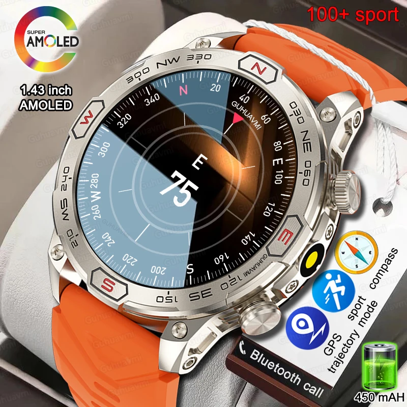 

2024New For HUAWEI Xiaomi Outdoor Sports Smart Watch Men GPS Compass AMOLED Screen Waterproof Bluetooth Call Fitness Smartwatch