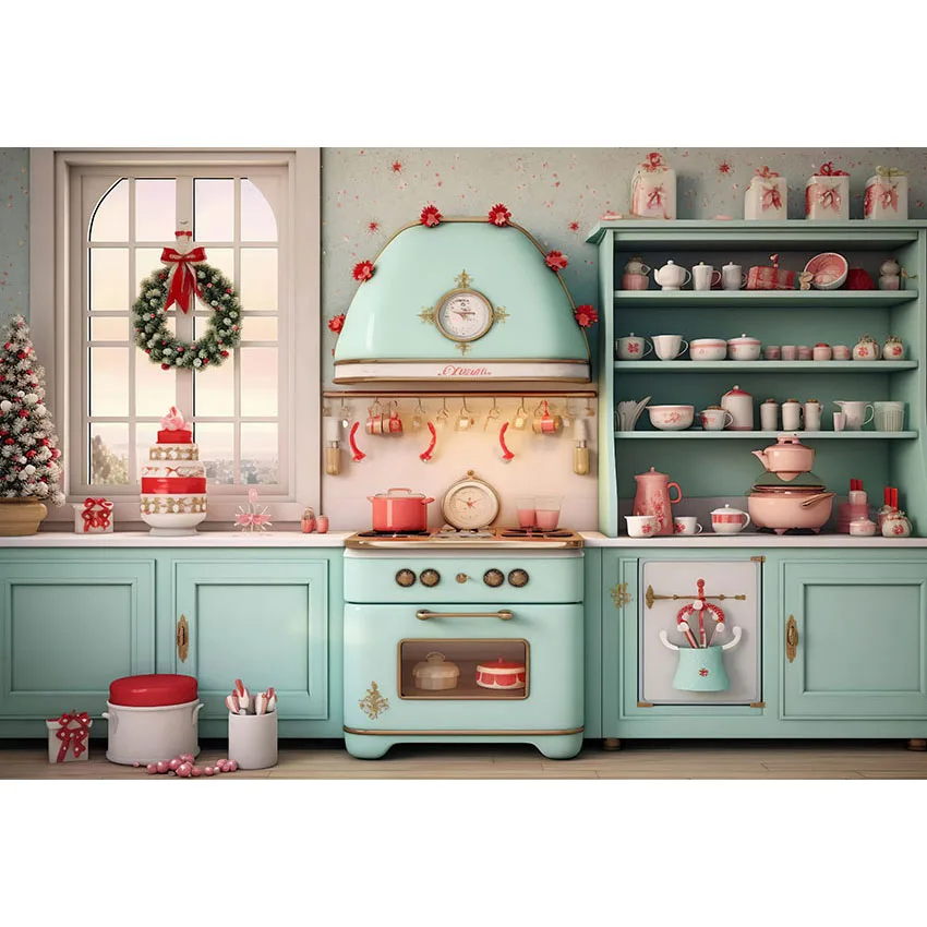 Avezano Christmas Kitchen Backdrop Winter Bustic Wood Baking Digital Holiday Children Photography Background Photo Studio