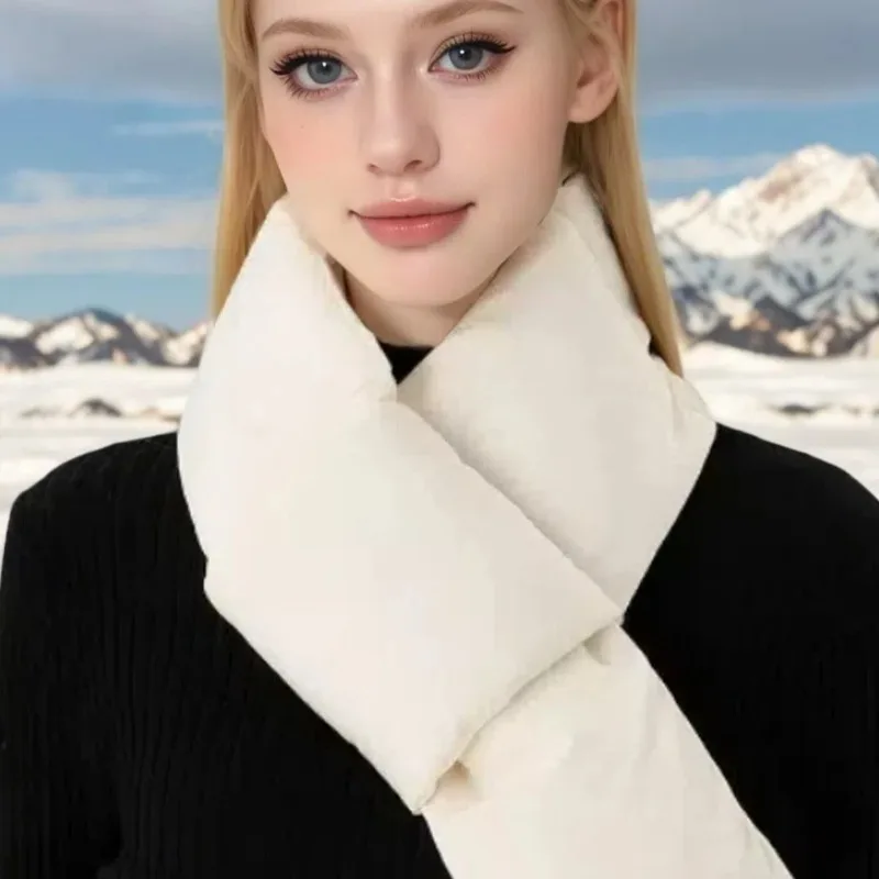 97*12cm Down Cotton Windproof Winter Mouth Loan Scarf White Simple Fashion Warm Thickened Women\'s Soft Cotton Windproof Scarf