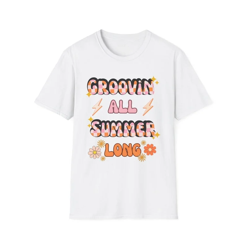 Groovin All Summer Long Retro Summer Beach Vacation Groovy Summer T Shirt Groovy Vibes Checkered Print Y2k  Aesthetic Clothes