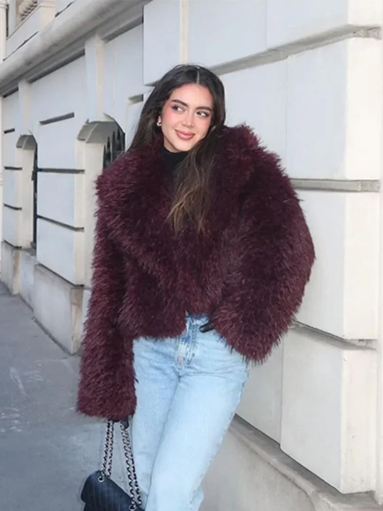 2024 New Chic Warm Fluffy Faux Fur Coat Women Elegant Lapel Long Sleeve Cardigan Jacket Female Fashion Winter Street Outerwear ﻿