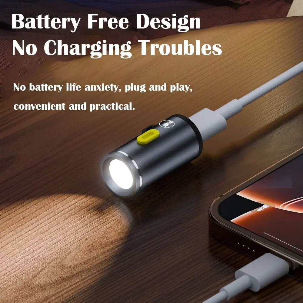 Type-C Mini Flashlight 230 High Lumens with Lanyard Pocket Flashlights Plug and Play Aluminum Alloy Emergency Lamp