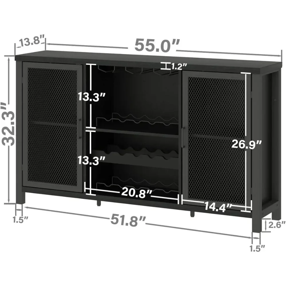 Café preto Bar armário com Wine Rack armazenamento, cozinha industrial Buffet gabinete para bebidas e café