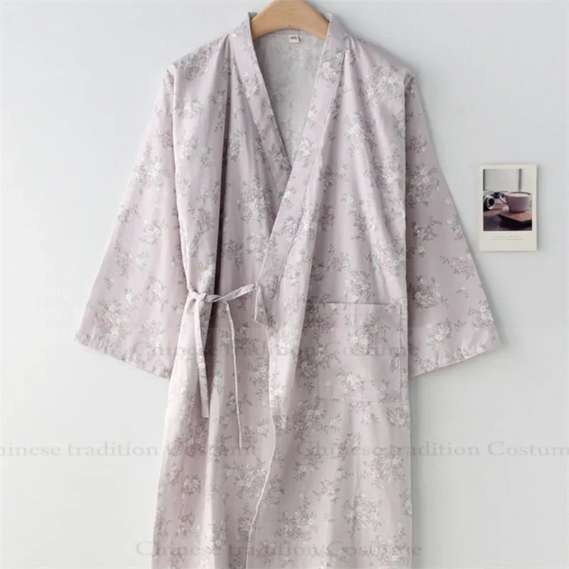 

Women's Kimono Robe Cotton Gauze Floral Bathrobe Gown Loose Casual Home Dress Summer Autumn Loungewear Nightwear Sleepwear