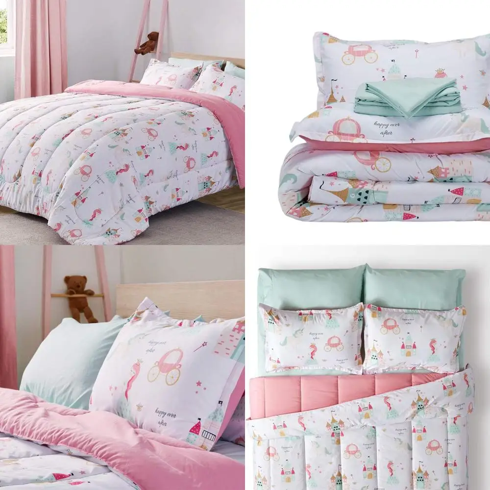 

Princess Castle 5-Piece Kids Bedding Set: Comforter, Sheet, Pillowcase, and Shams for Sweet Dreams