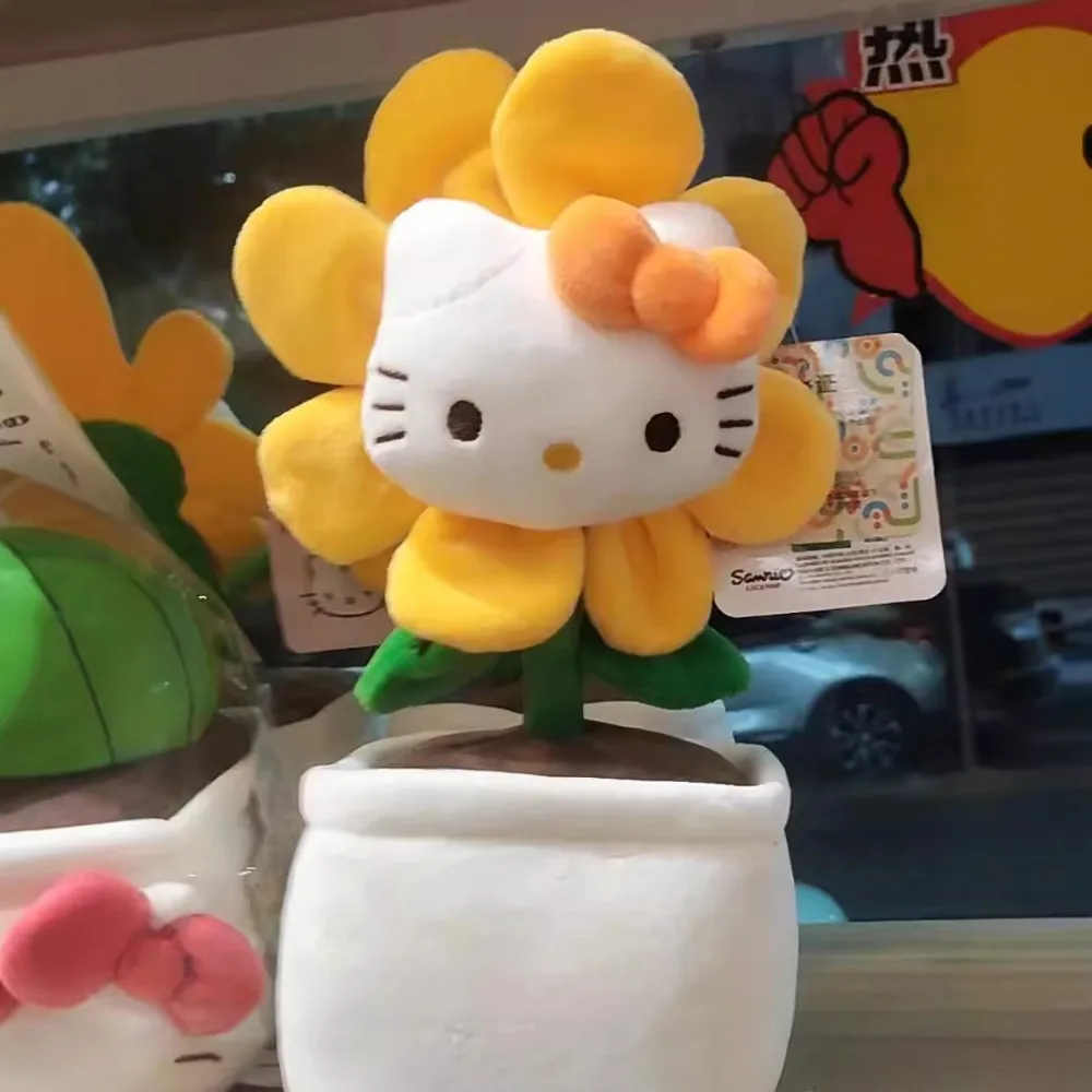 Kawaii Hello Kitty Cute Plush Doll Flower Desktop Ornament Anime Transform Sunflower Cactus Stuffed Toys Pillow Children's Gifts