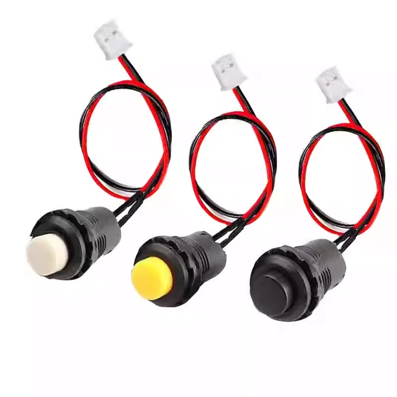 10PCS DS-427/428 mounting hole 12MM self-locking non-locking round button switch with locking self-reset XH2.54 terminal cable