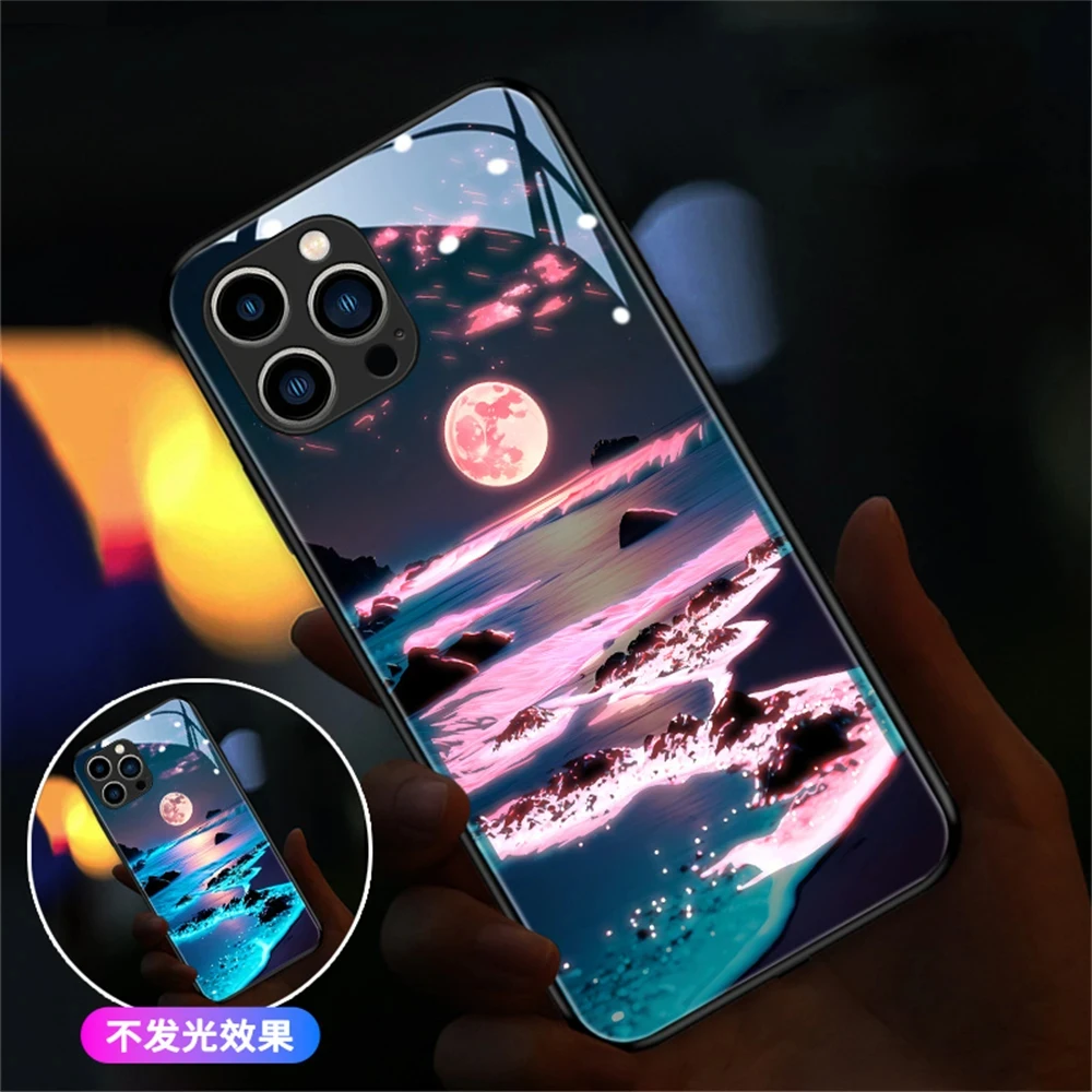 

Night Beach LED Calling Light Flash Phone Case For Samsung S24 S23 S22 S21 S20 FE Note 10 20 Plus Ultra A54 Smart Luminous Cover