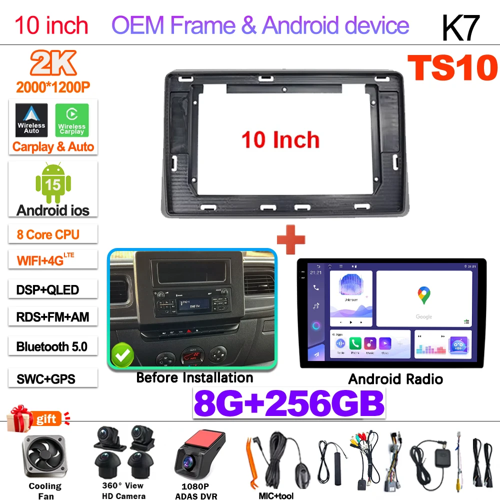 Android 16 autoradio Carplay Auto voor Renault Master 2019 2020 2021 2022 Navigatie DVD Videospeler DSP Stereo 360 Camera WIFI - afbeelding 1
