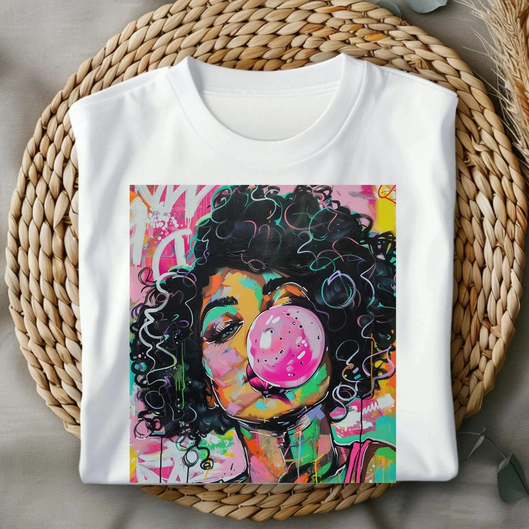 

Женская футболка больших размеров из чистого хлопка с короткими рукавами и резинками для девочек, городское искусство, яркие цвета, хлопковая рубашка унисекс, уличная одежда больших размеров