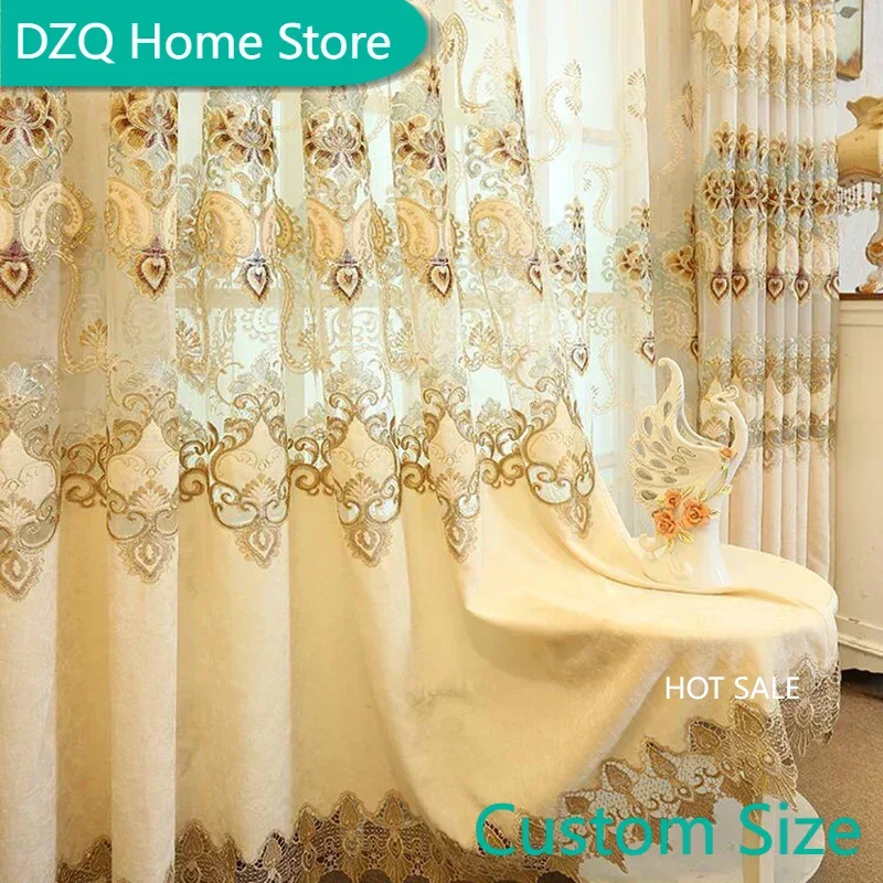 

Embroidered Floral Patterned Hollow Sheer Voile Curtain for Bedroom Luxury European Lace Bottom Delicate Drapes M112C