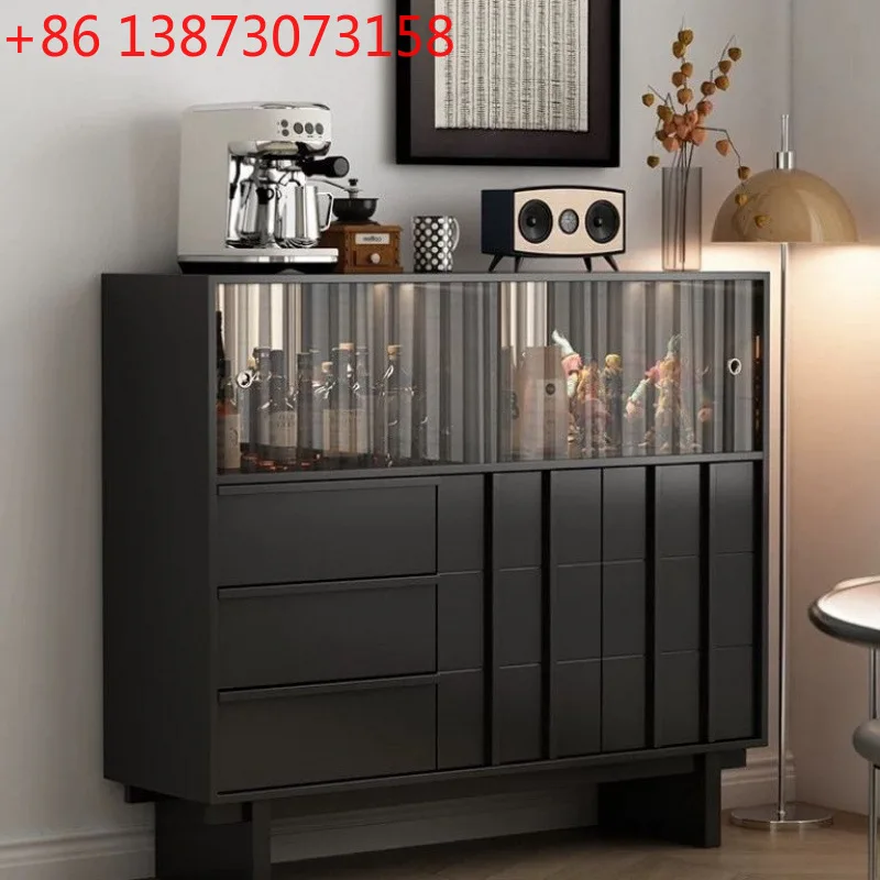 Aparador de madera maciza, mueble de despensa integrado de pared a pared para sala de estar, vitrina de cristal china, mueble de lujo ligero