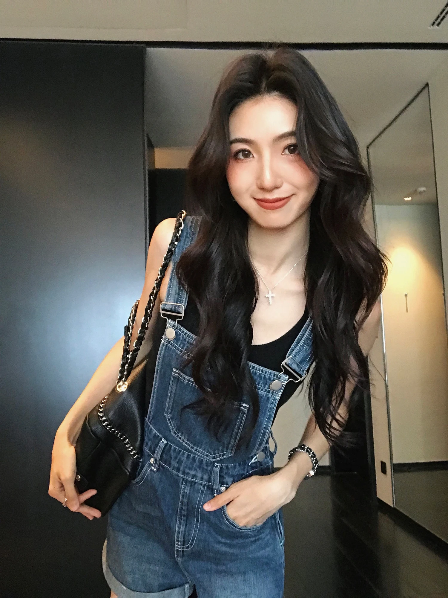 

Mulvan Monartre Magazine Retro Blue Overalls Women's Summer Design ort Casual Jumpsuit High Waist Zipper Stand Fit