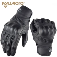 MJMOTO Guantes de moto de cuero retro para hombre, guantes protectores antideslizantes con dedos completos para ciclismo de moto para motocross todoterreno MX