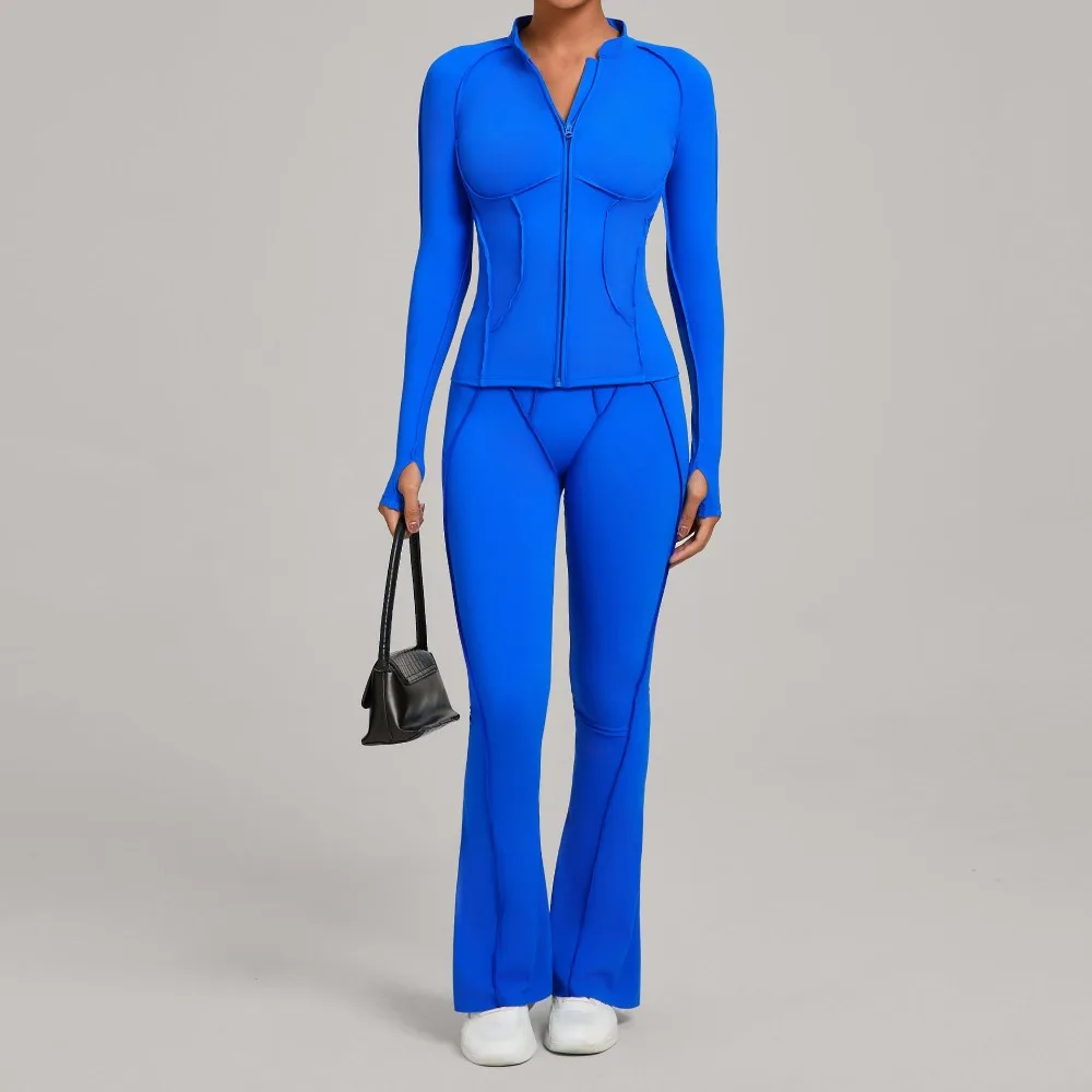 New Gym Yoga Outfit for Women Zipper Long Sleeve Fitness Suit Daily Casual Running Fitness Sportswear Two-Piece Sets Coat+Pants