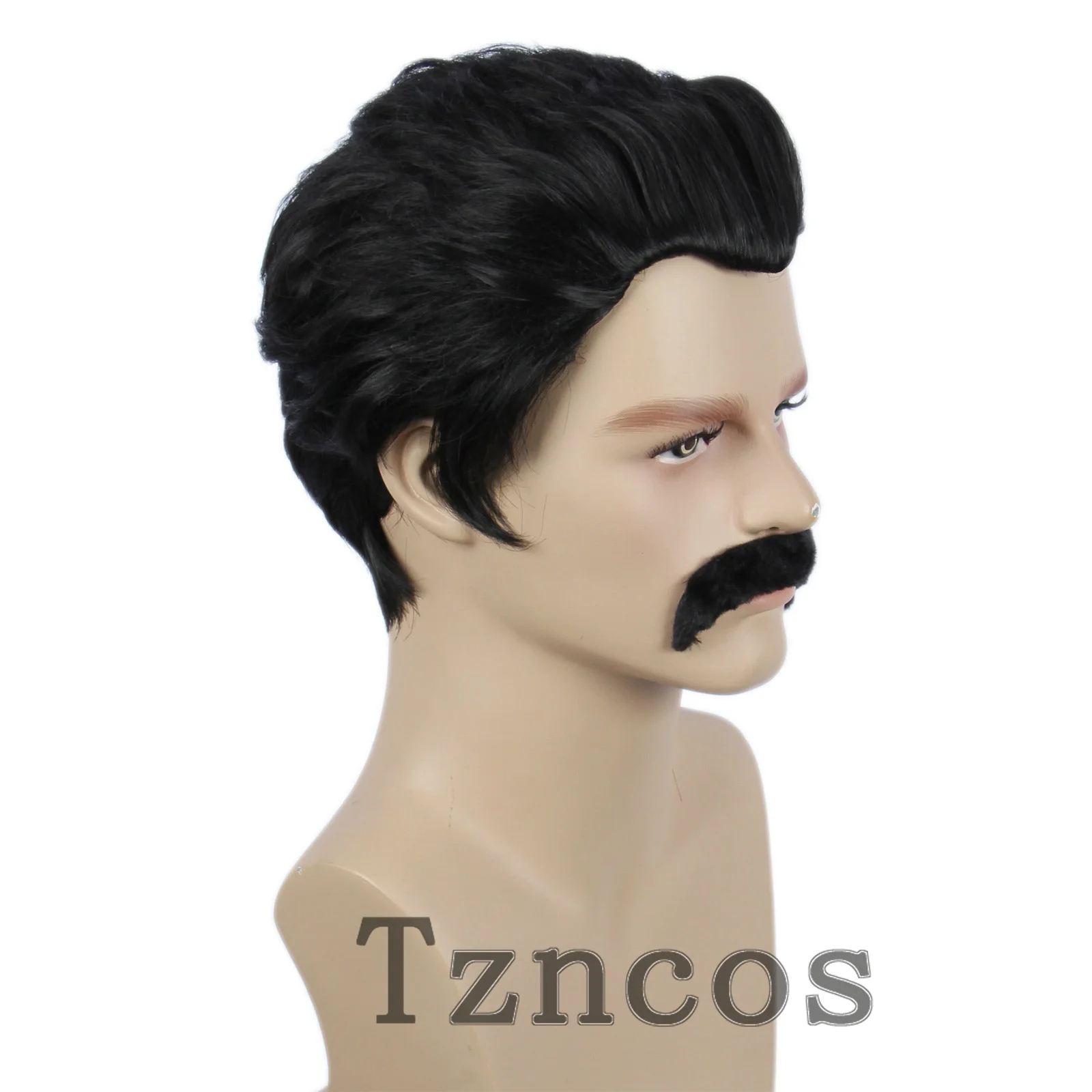 ショート 80 年代コスチューム メンズ ディスコ スタイル ウィッグとひげ ハロウィン コスプレ コスチューム ブラック ウィッグ