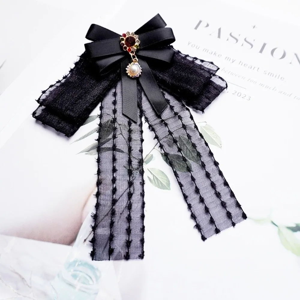 ファッションブラックメモリアルブラックリボンボウノットブローチポリエステルヴィンテージカラープリタイドネクタイクリップネックラインデコレーションピン女性用