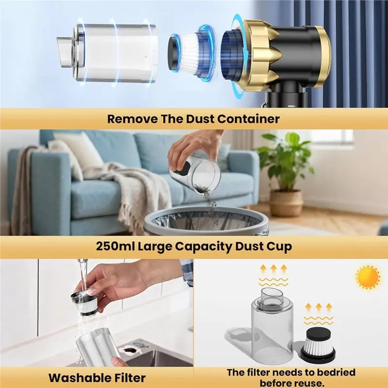 مكنسة كهربائية محمولة باليد A78E-Car مع شفط قوي 16000PA، منفضة/منفاخ هواء 7 في 1، للسيارة والمنزل والحيوانات الأليفة #4