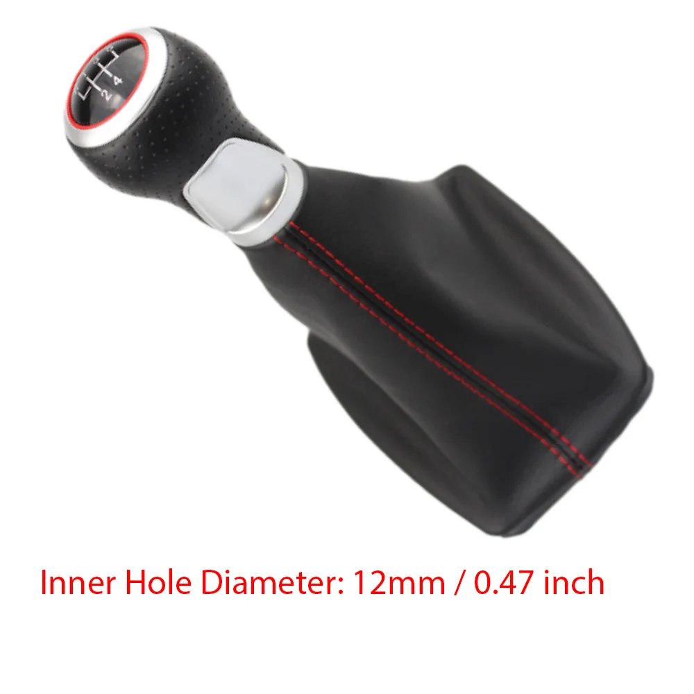 6 Speed Gear Shift Knob with Leather Gaiter Boot for Audi A4 S4 B8 8K A5 8T Q5 8R S-Line 2007-2015 12mm Black Red Interior