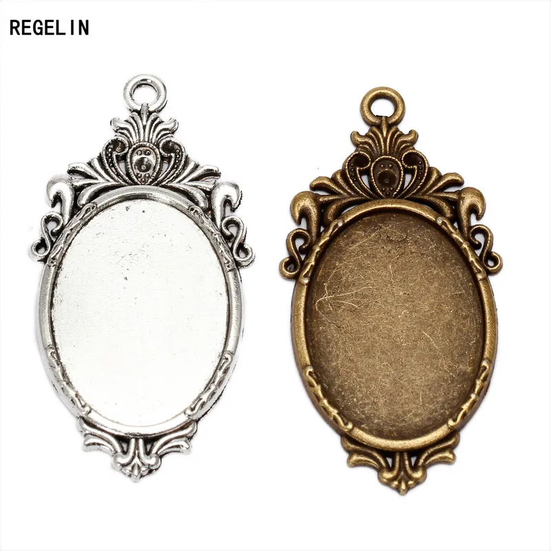 REGELIN High Qualtity 10pc two color filigree cameo cabochon Fit 18*25mm base setting pendant tray Antique Bronze/Antique Silver