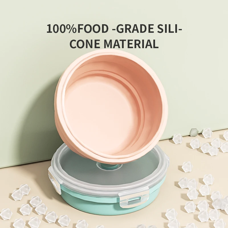 800ML Big Capacity Collapsible Silicone Food Container Leak-Prood Round Lunch Box Microwaveable Space Saving Kitchen Accessories