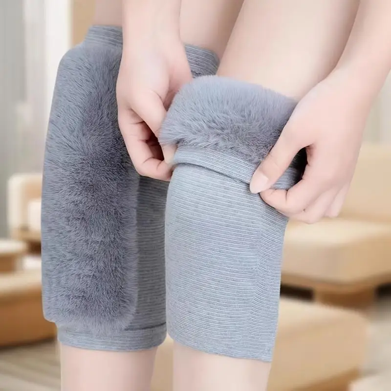 Kaninchen Fell Warme Plüsch Knie Pads Dicken Plüsch Beinlinge Ärmeln Winter Knie Pads Warme Klammer Kalten Bein Arthritis Kneepad