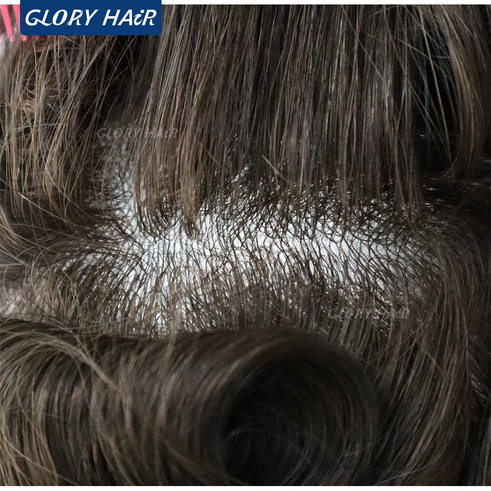 130% Density Male Hair Prosthesis India Human Hair Thickness PU Second Skin Men Wigs for Hair Loss Free Shipping