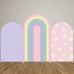 Boho Pastel Rainbows Arch Fabric Covers Daisy Arch Stand Backdrop Cover for Retro Groovy Parties Birthday Wedding Decoration