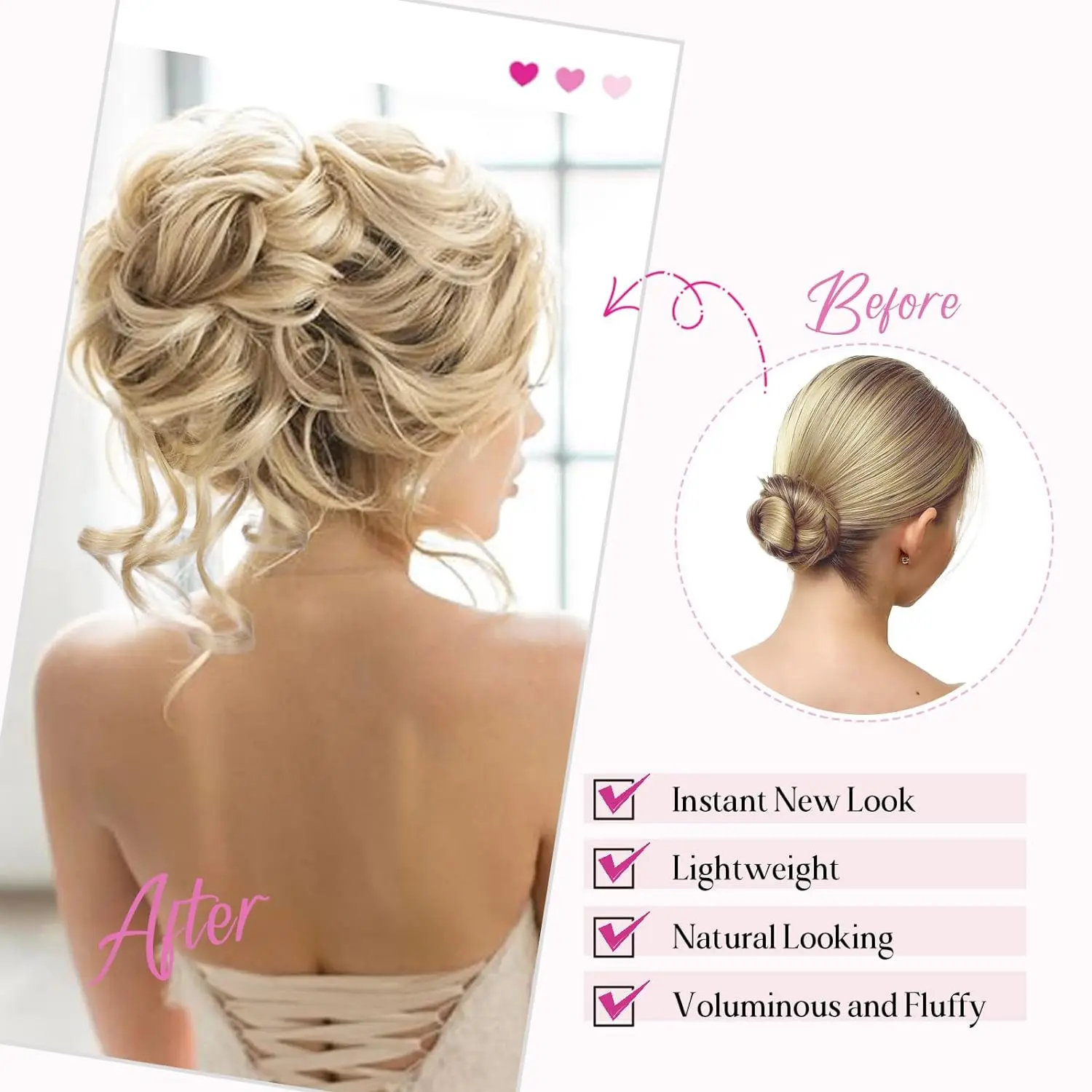 Messy Bun Hair Piece, Messy Hair Bun Scrunchies dla kobiet Tousled Updo Bun Syntetyczny falisty kręcony kucyk Chignon Hairpiece