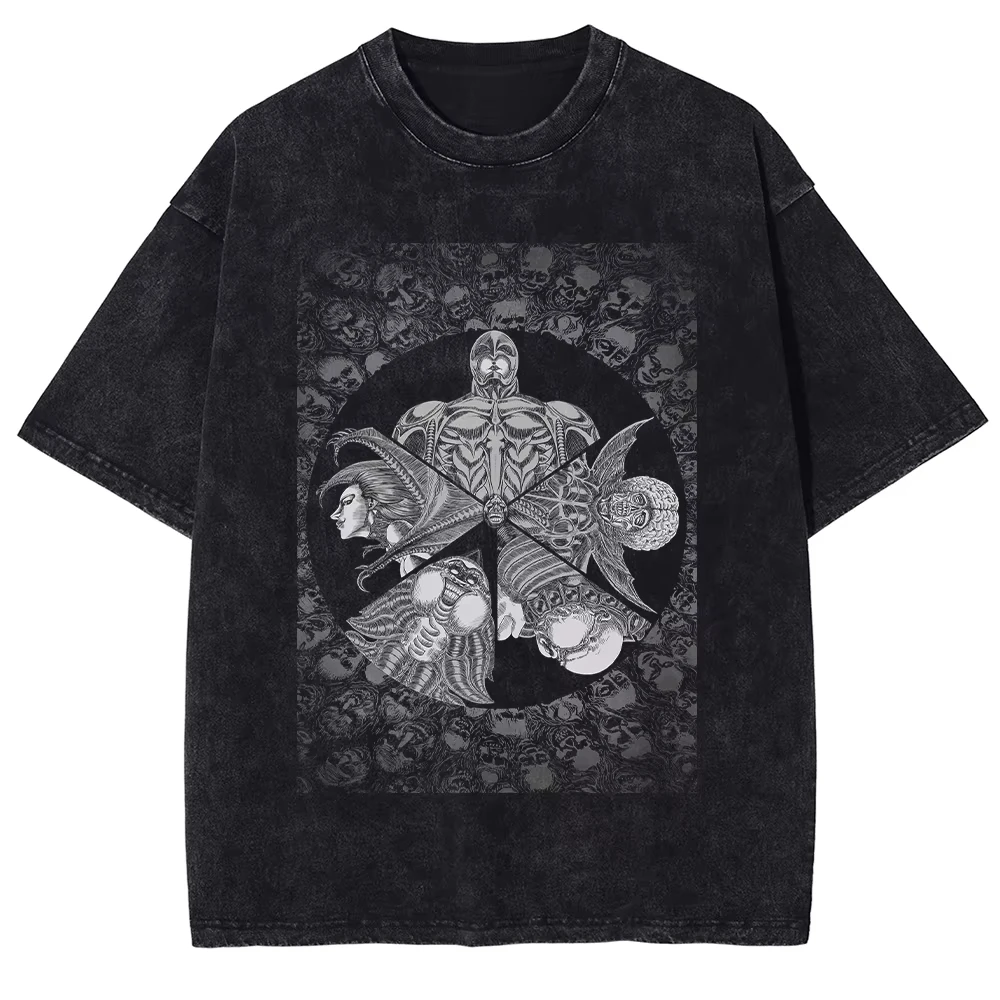 

Vintage Punk T-Shirt Hip Hop Japanese Anime Cartoon Devil Boy Graphic Print Washed Tshirt Harajuku Gothic Tops