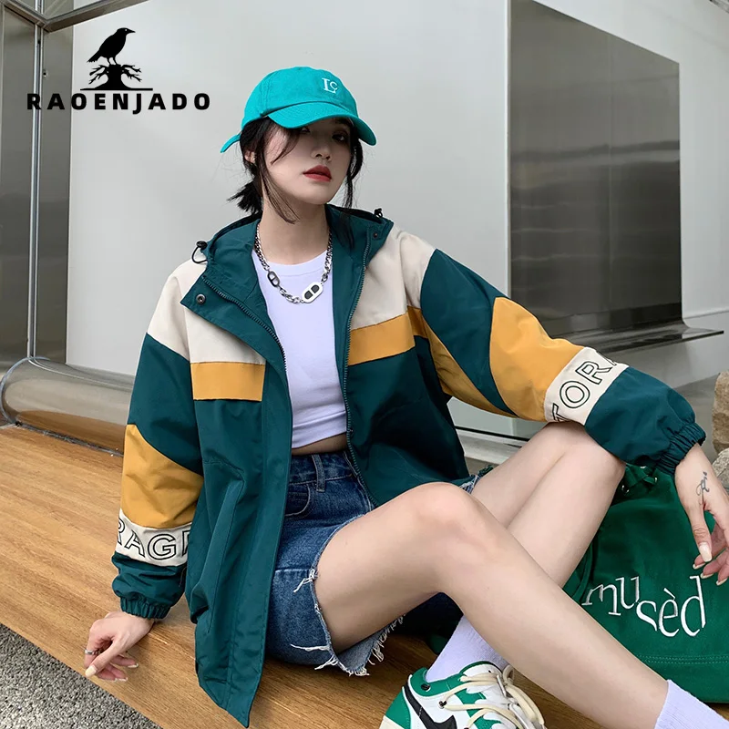 

Women's Hooded Windbreaker Jackets Colorblock Full Zipper Outerwear Spring & Autumn Coats Casual Streetwear Sporty Style