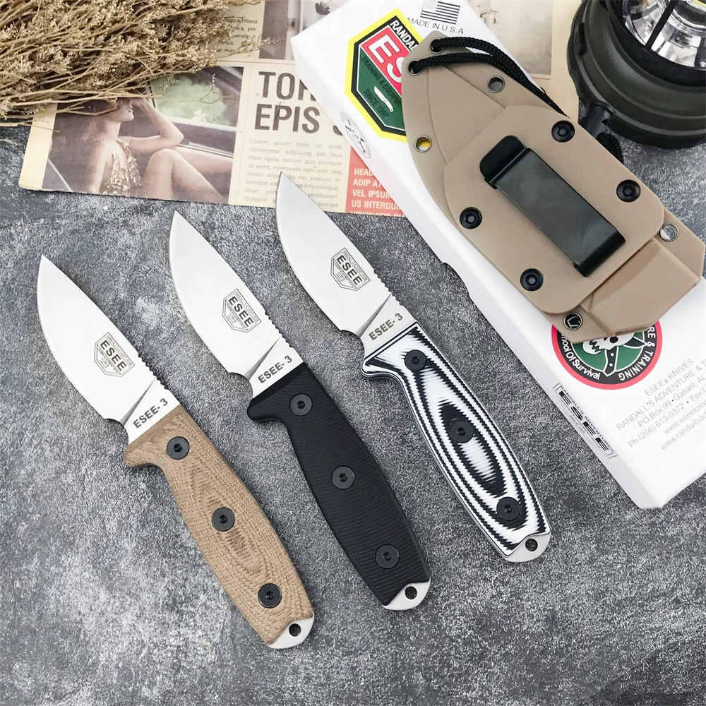 

ESEE-3 Outdoor Camping Survival Knife 9Cr18Mov Blade/G10 Handle with Sheath Suitable for JungleHunting Multifunctional EDC Tools