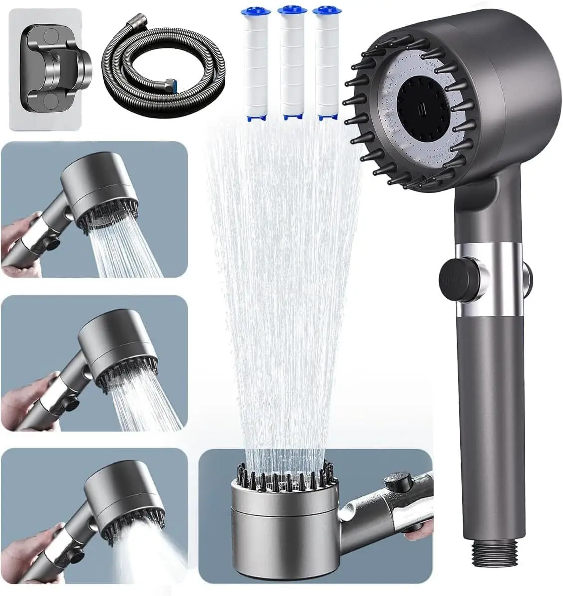 

Powerful Pressure-Boosting Shower Head and Handheld Set with Bath Screen Bracket Massage Mode Relaxing for Home Daily Shower Use