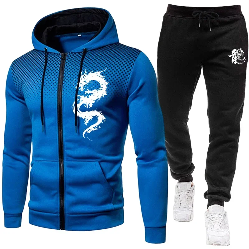 Men's Paris Dragon Pattern Fashion Print Set Two Piece Set Hoodie and Warm Pants Winter Simple Hoodie Set Clearance Men Clothing view 4