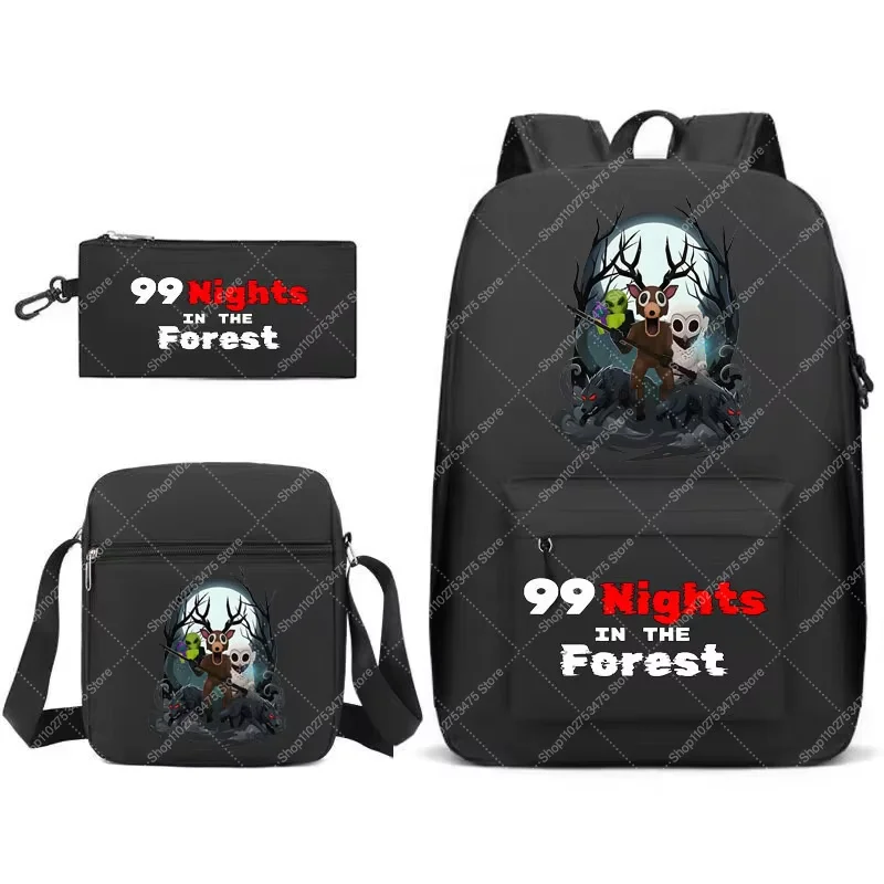 Horror Forest Monster Character 3 In 1 Backpack Children Backpack Pencil Case Crossbody Bag Set Stationery Men Student Schoolbag